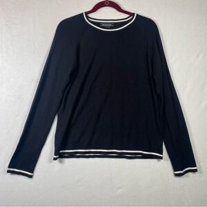 Sonia Black W/White Trim Long Sleeve Knit Top Size Large